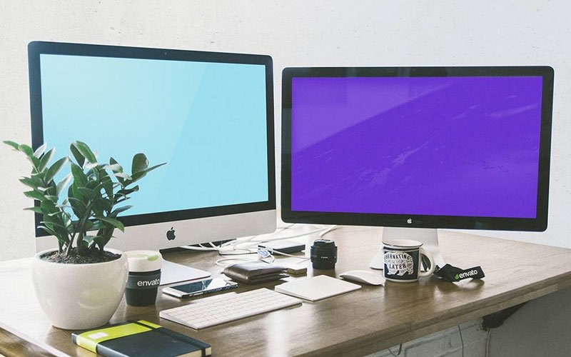 Free-Workspace-with-iMac-and-Apple-Display-Mockup