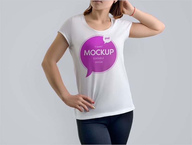 Girl-wearing-printed-T-Shirt-Mockup
