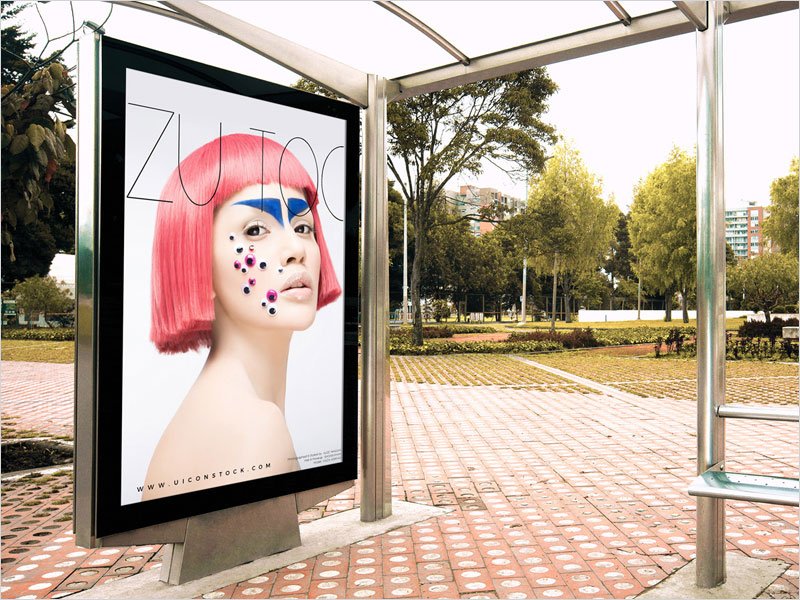 Free-Outdoor-Branding-Bus-Stop-Billboard-Mockup-PSD