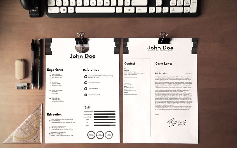 Free-Black-&-White-Minimalistic-Resume-(CV)-Design-Ai-File