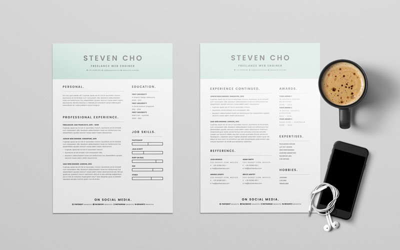 Free-Minimalist-Resume-(CV)-Design-Template-With-Cover-Letter-In-DOC-&-InDesign