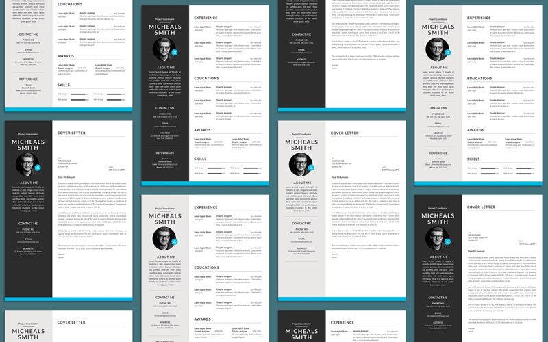 Free-Professional-Resume-(CV)-Design-With-Cover-Letter-Available-in-2-Colors-PSD-File