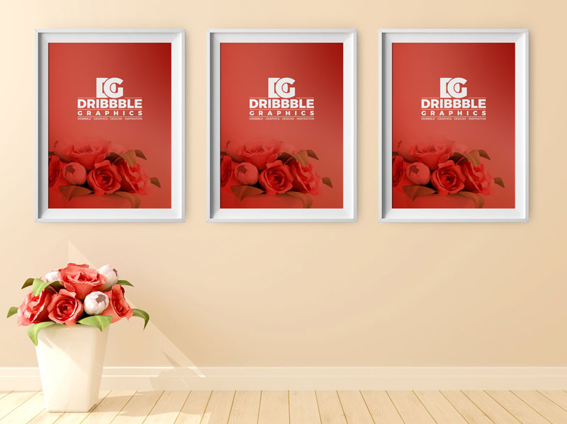 Free-Poster-Frame-Mockup-with-Beautiful-Flowers-on-Background