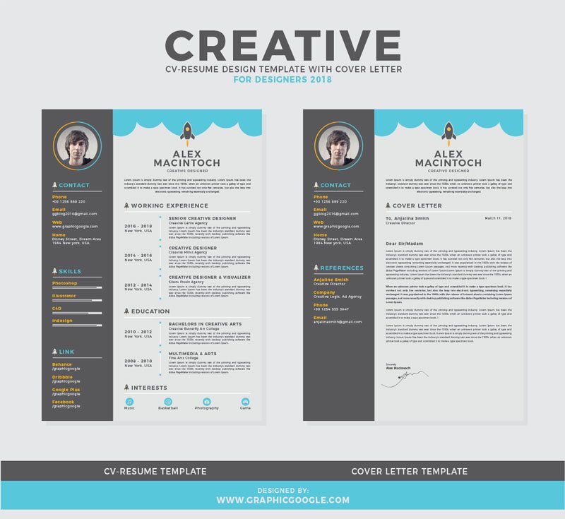 Free-Creative-CV-Resume-Design-Template-With-Cover-Letter-For-Designers-2018