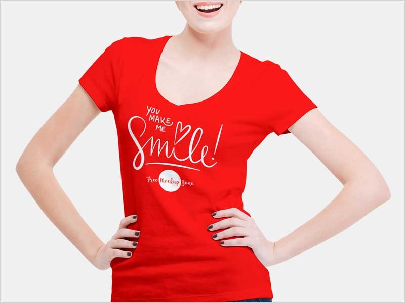Free-Smiling-Woman-Wearing-V-Shape-T-Shirt-Mockup