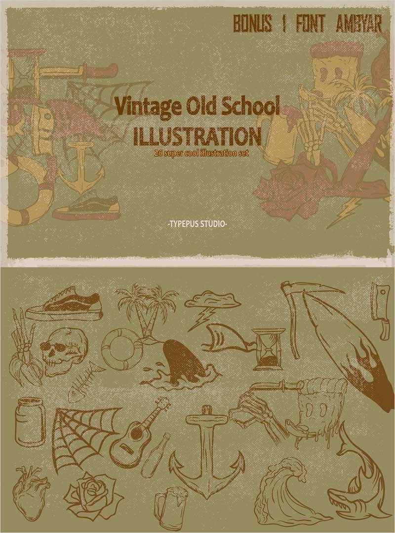 Vintage-Old-School-Illustration-Set