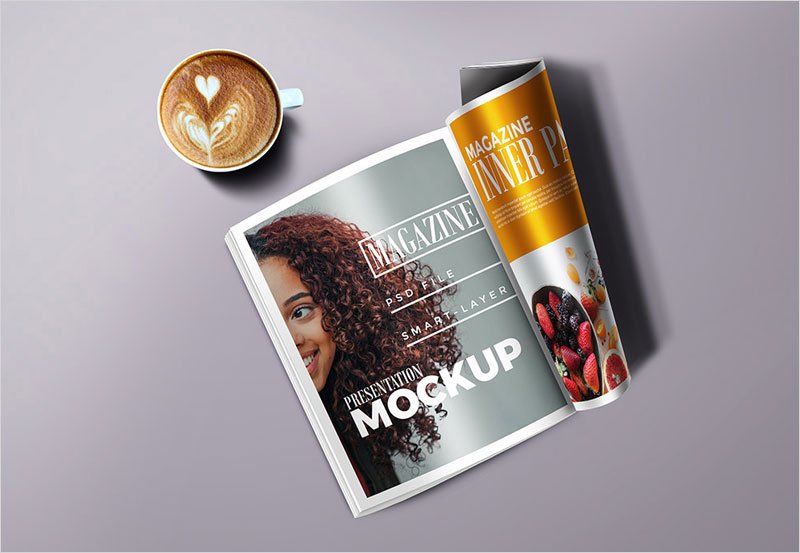 Magazine-with-Cup-Mockup