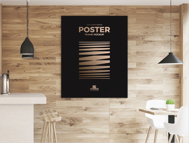 Free-Restaurant-Indoor-Wooden-Wall-Poster-Frame-Mockup-Psd