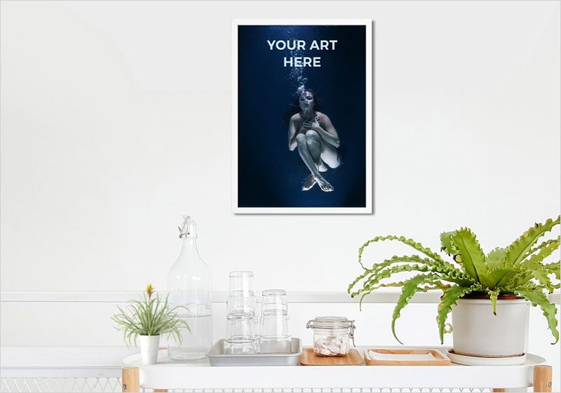 Free-Framed-Poster-on-white-Wall-Mockup