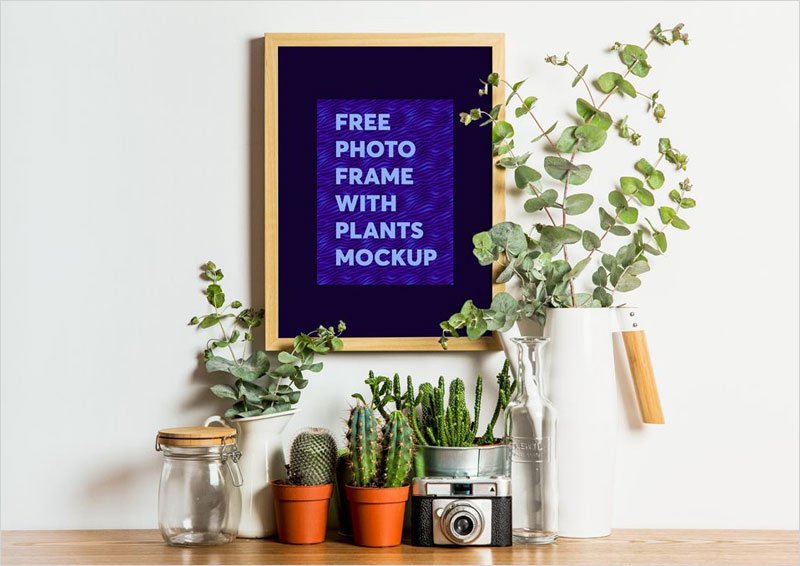 Free-Photo-Frame-with-Plants-Mockup